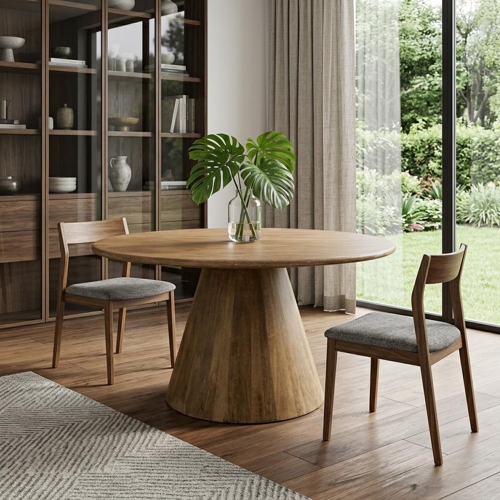 Natural Rounded Solid Wood Pedestal Base Dining Table - 60-inch