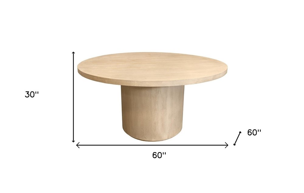 Natural and Brown Rounded Solid Wood Pedestal Base Dining Table - 60-inch