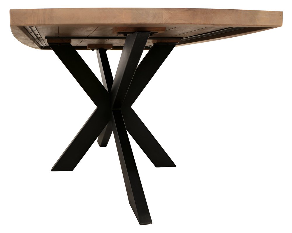 Natural and Black Solid Wood and Iron Pedestal Base Dining Table - 82-inch