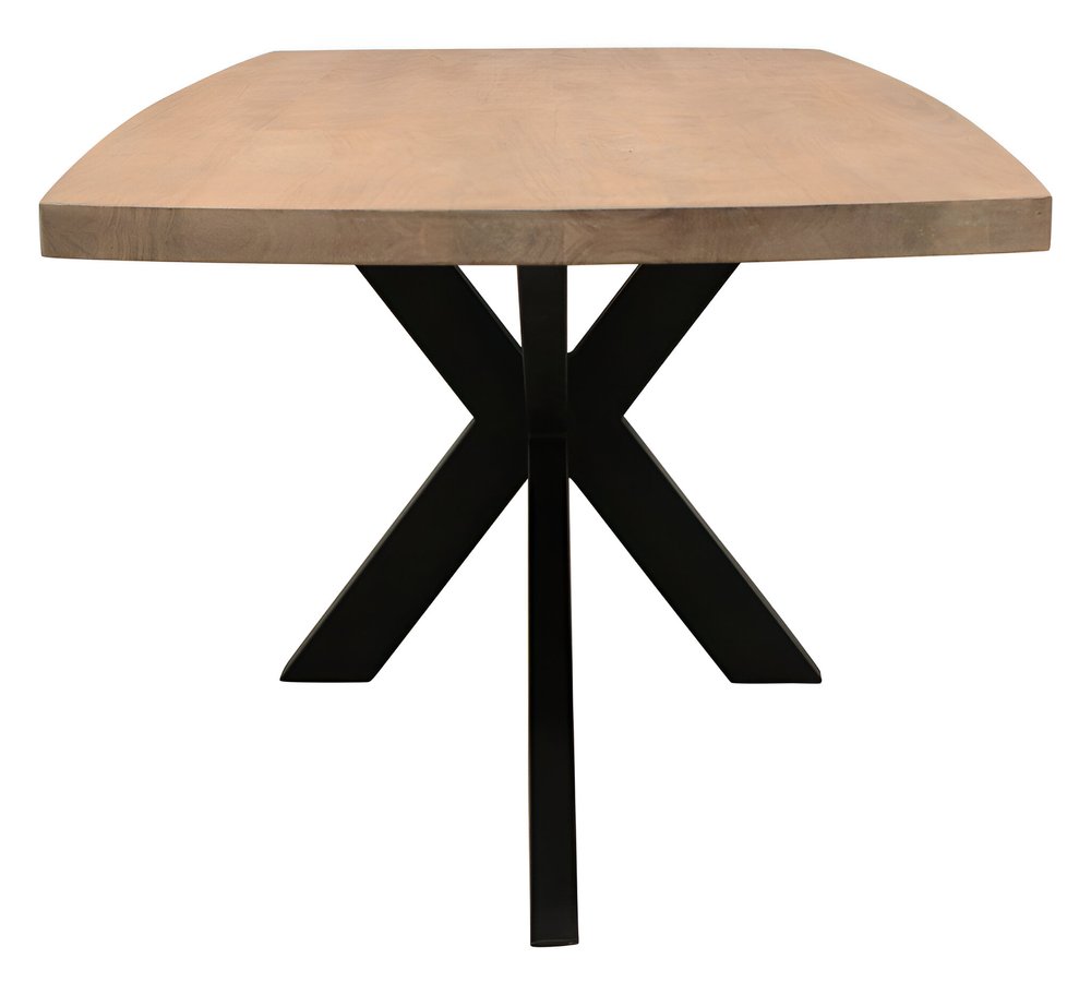 Natural and Black Solid Wood and Iron Pedestal Base Dining Table - 82-inch
