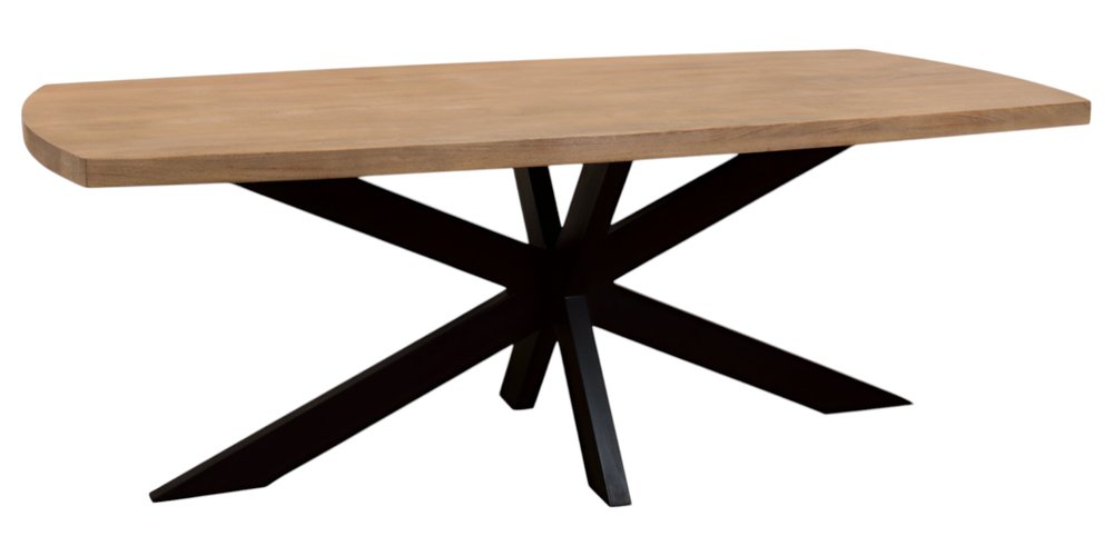 Natural and Black Solid Wood and Iron Pedestal Base Dining Table - 82-inch
