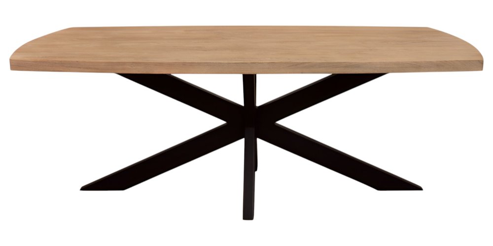 Natural and Black Solid Wood and Iron Pedestal Base Dining Table - 82-inch