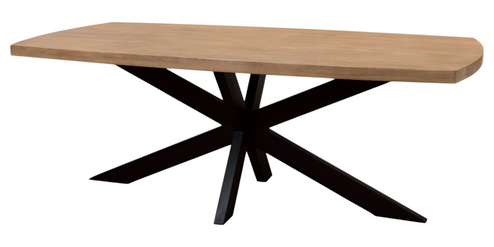 Natural and Black Solid Wood and Iron Pedestal Base Dining Table - 82-inch