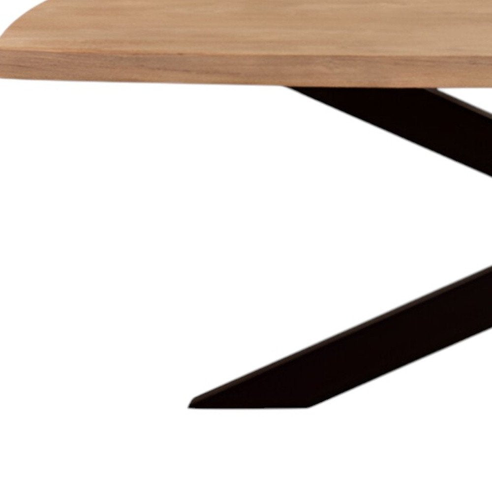 Natural and Black Solid Wood and Iron Pedestal Base Dining Table - 82-inch