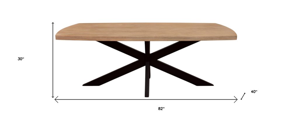 Natural and Black Solid Wood and Iron Pedestal Base Dining Table - 82-inch