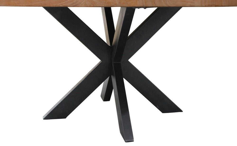 Natural and Black Rounded Solid Wood and Iron Pedestal Base Dining Table