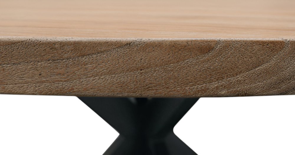 Natural and Black Rounded Solid Wood and Iron Pedestal Base Dining Table