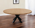 Natural and Black Rounded Solid Wood and Iron Pedestal Base Dining Table