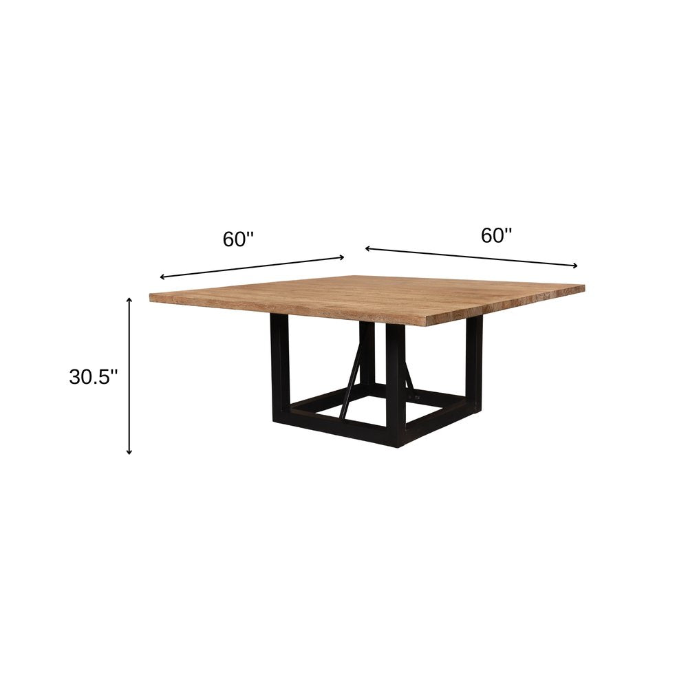 Natural and Black Solid Wood and Iron Frame Base Square Dining Table - 60-inch