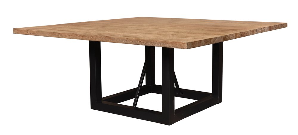 Natural and Black Solid Wood and Iron Frame Base Square Dining Table - 60-inch