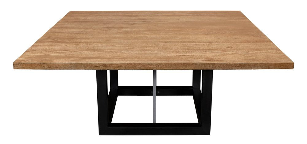 Natural and Black Solid Wood and Iron Frame Base Square Dining Table - 60-inch