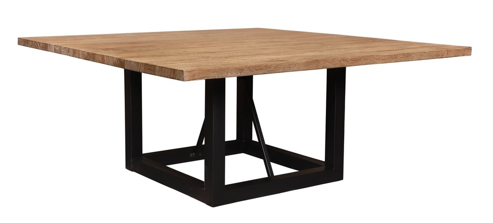Natural and Black Solid Wood and Iron Frame Base Square Dining Table - 60-inch