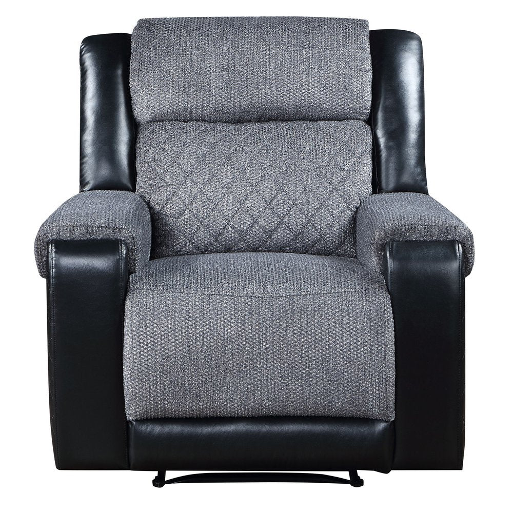 Black and Gray Faux Leather and Fabric Manual Recliner - 39-inch
