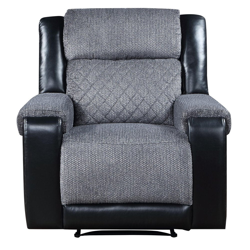 Black and Gray Faux Leather and Fabric Manual Recliner - 39-inch