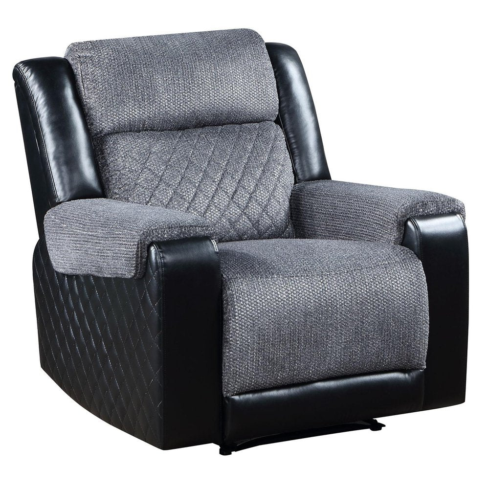 Black and Gray Faux Leather and Fabric Manual Recliner - 39-inch