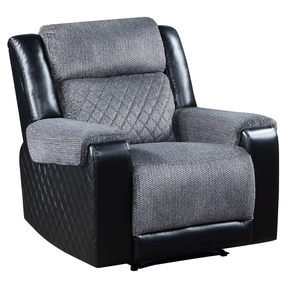 Black and Gray Faux Leather and Fabric Manual Recliner - 39-inch