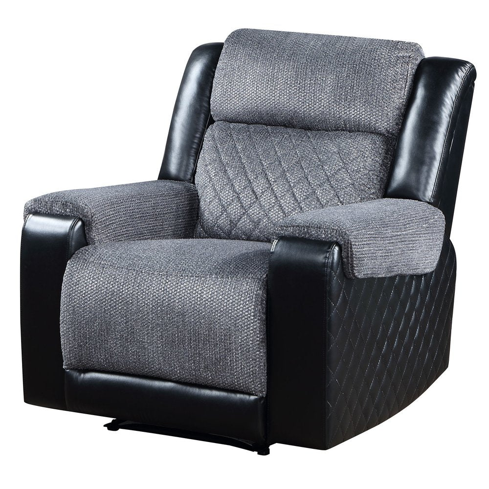 Black and Gray Faux Leather and Fabric Manual Recliner - 39-inch