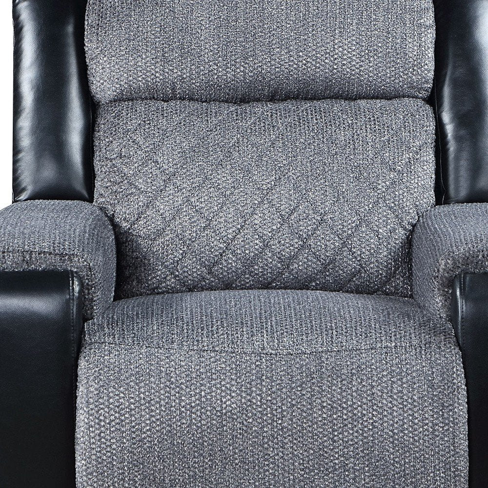 Black and Gray Faux Leather and Fabric Manual Recliner - 39-inch