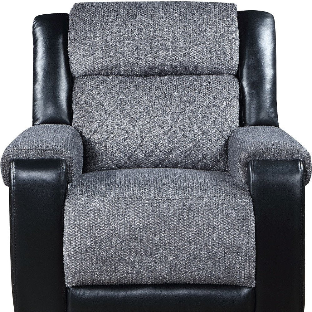 Black and Gray Faux Leather and Fabric Manual Recliner - 39-inch
