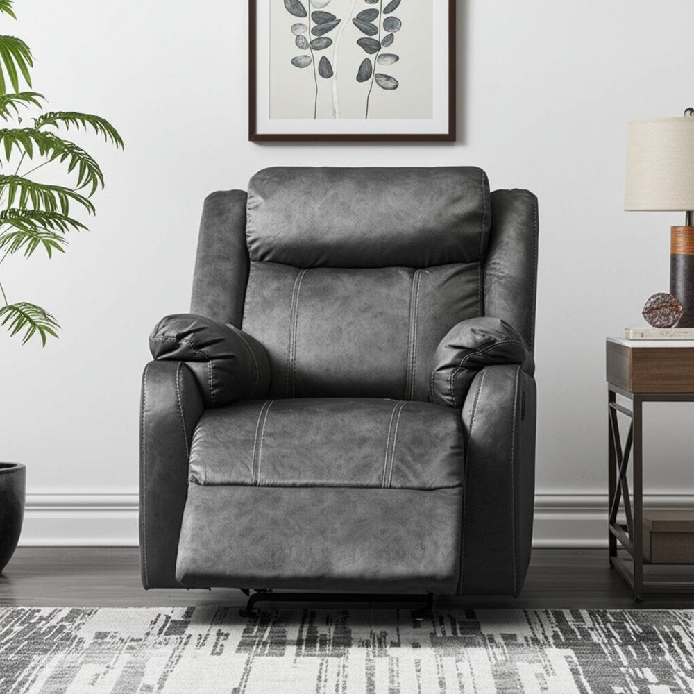 Granite Gray Fabric Manual Recliner - 35-inch