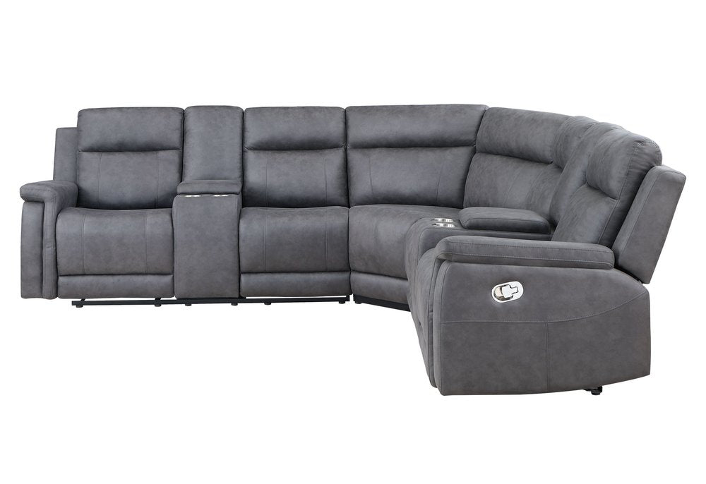 Gray Faux Leather Reclining Curved Corner Sectional with Console