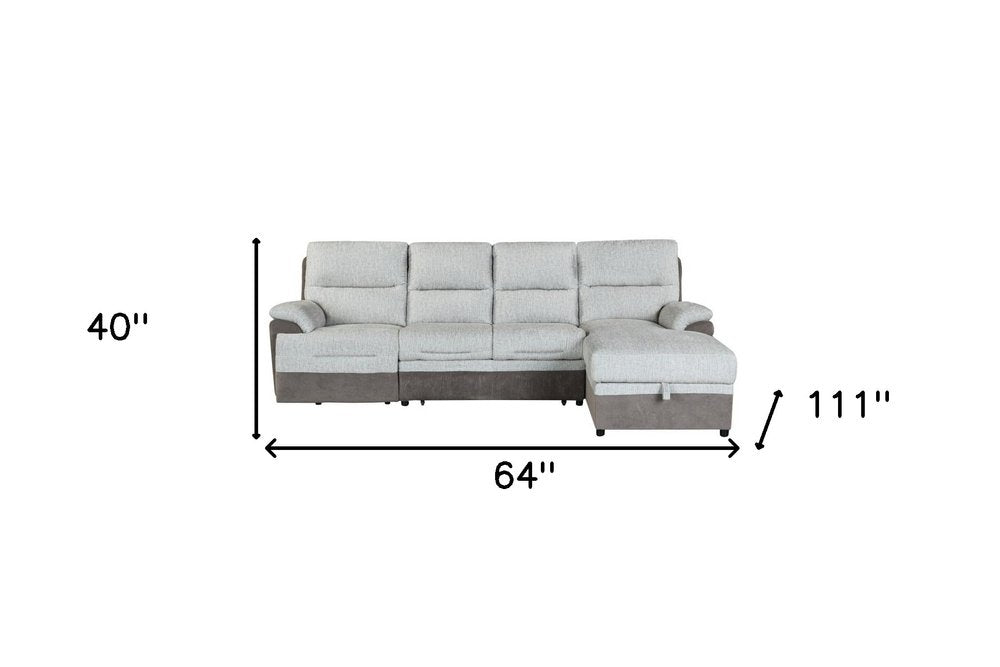 Beige and Brown Fabric Sleeper L Shaped Three Piece Sofa and Storage Chaise Sectional