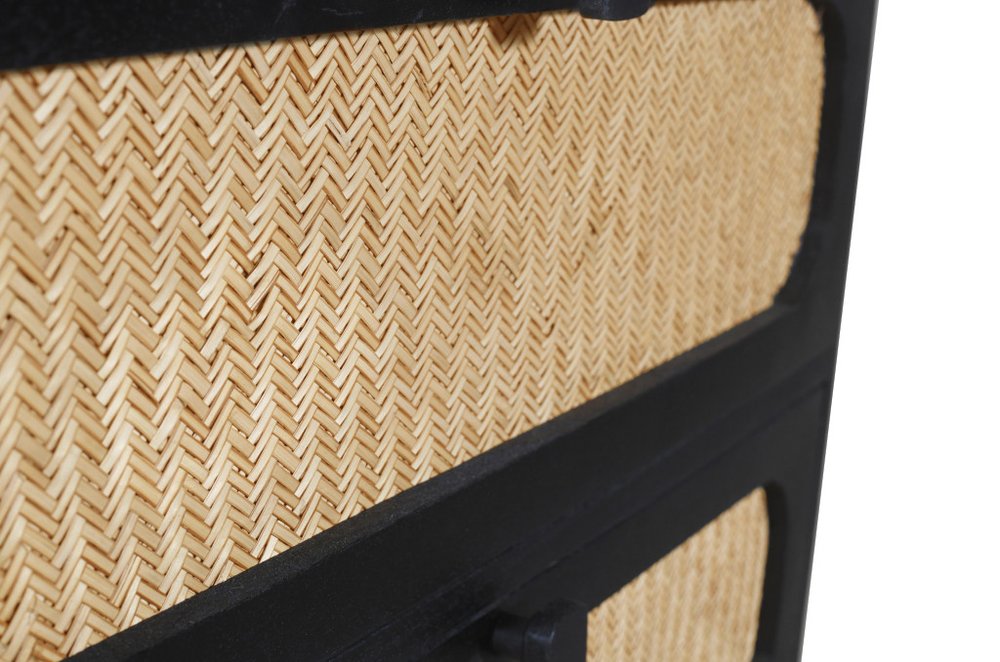 Black and Natural Solid Wood and Rattan Six Drawer Double Dresser - 56-inch