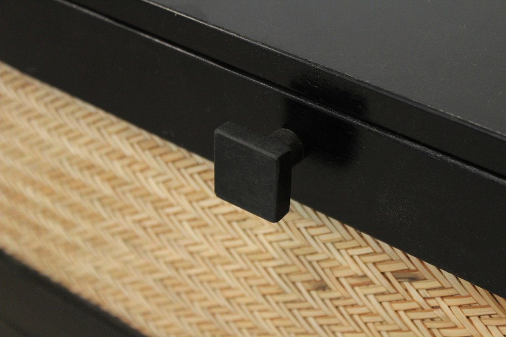 Black and Natural Solid Wood and Rattan Six Drawer Double Dresser - 56-inch
