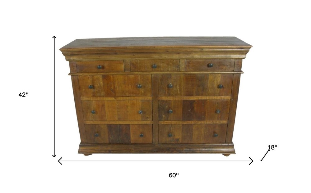 Brown Reclaimed Wood Nine Drawer Double Dresser - 60-inch