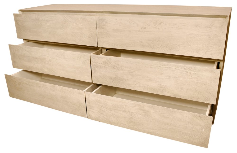 Natural Solid Wood Six Drawer Double Dresser - 72-inch