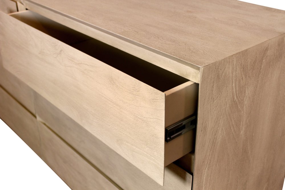 Natural Solid Wood Six Drawer Double Dresser - 72-inch