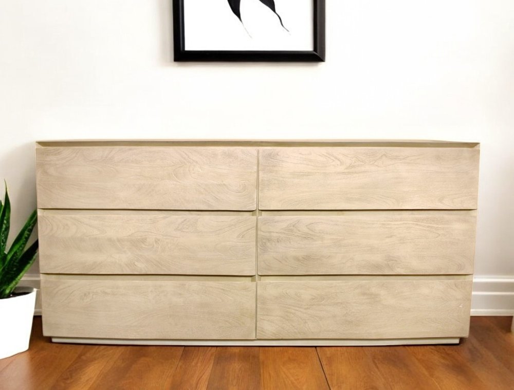Natural Solid Wood Six Drawer Double Dresser - 72-inch