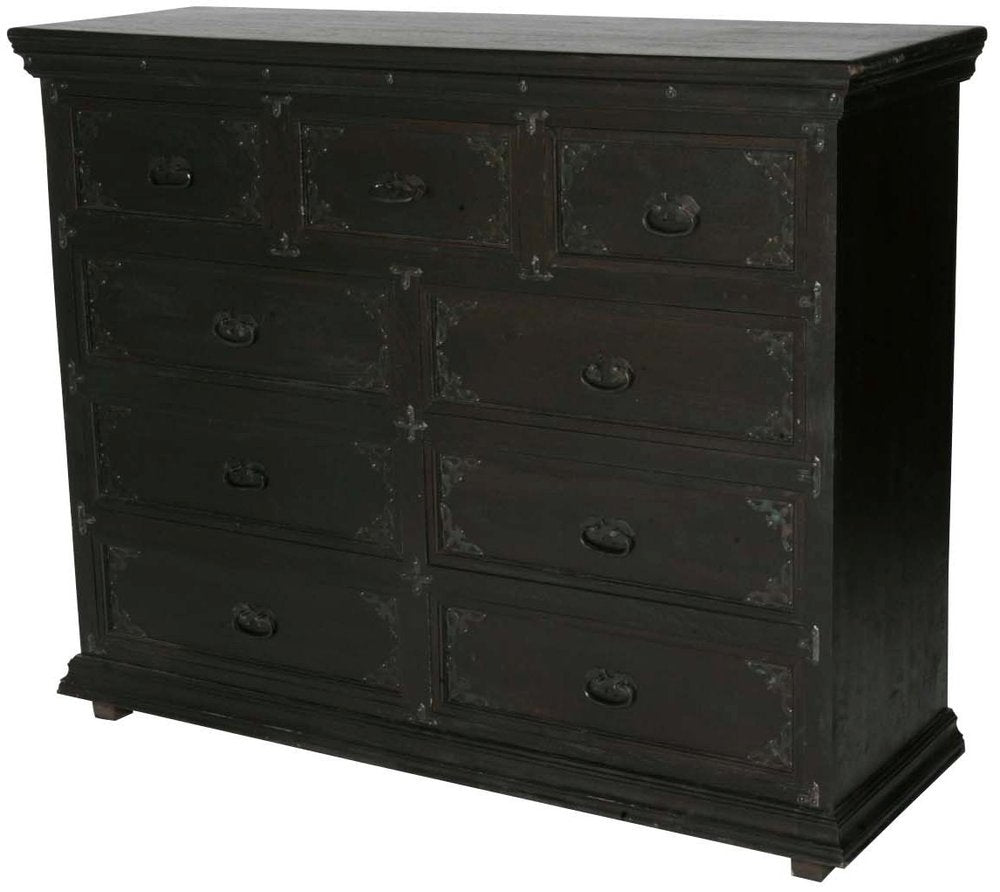 Dark Brown Carved Scrollwork Solid Wood Nine Drawer Double Dresser - 60-inch