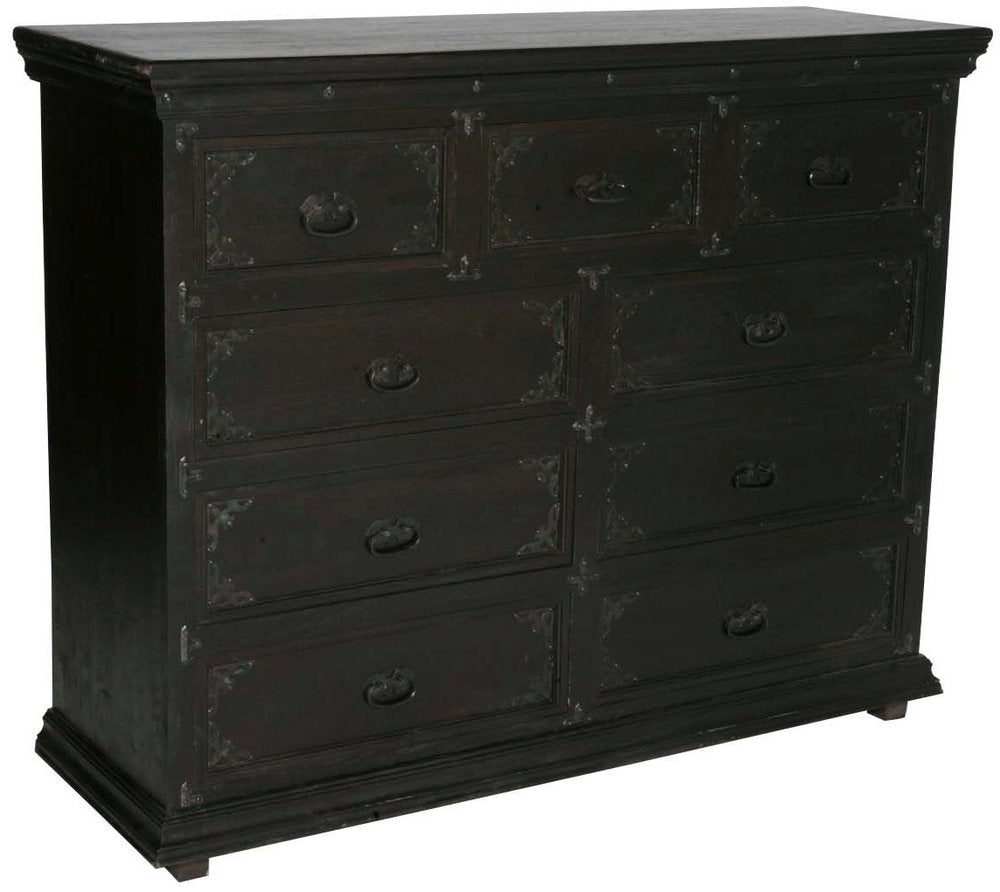 Dark Brown Carved Scrollwork Solid Wood Nine Drawer Double Dresser - 60-inch