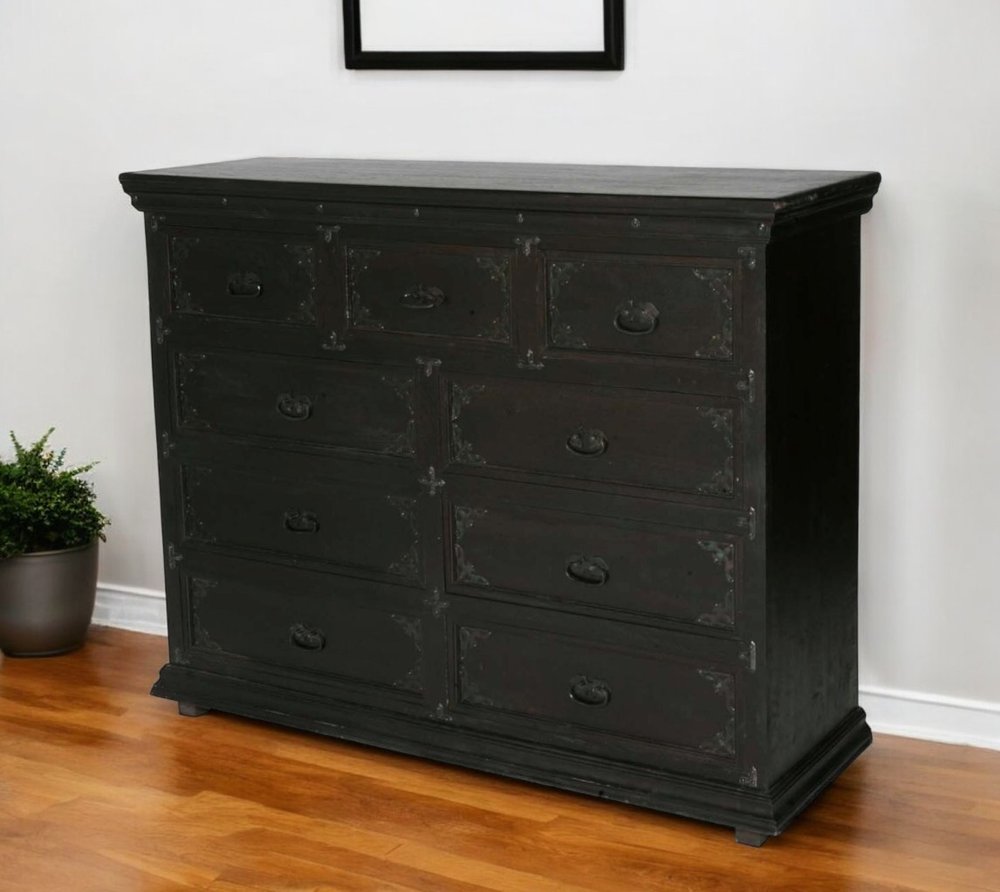 Dark Brown Carved Scrollwork Solid Wood Nine Drawer Double Dresser - 60-inch