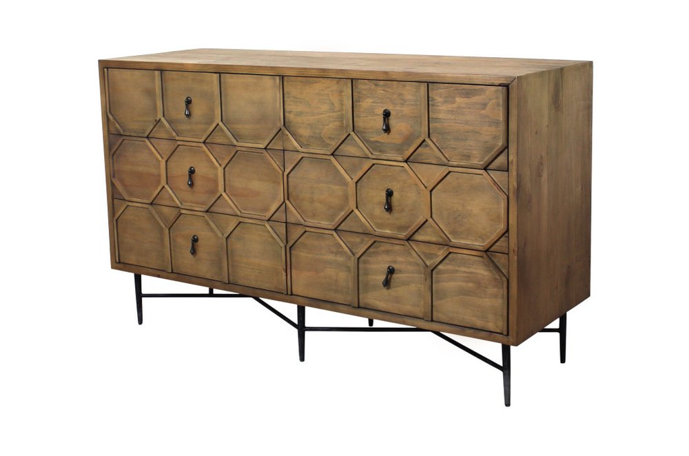 Natural Solid Wood Six Drawer Double Dresser - 60-inch