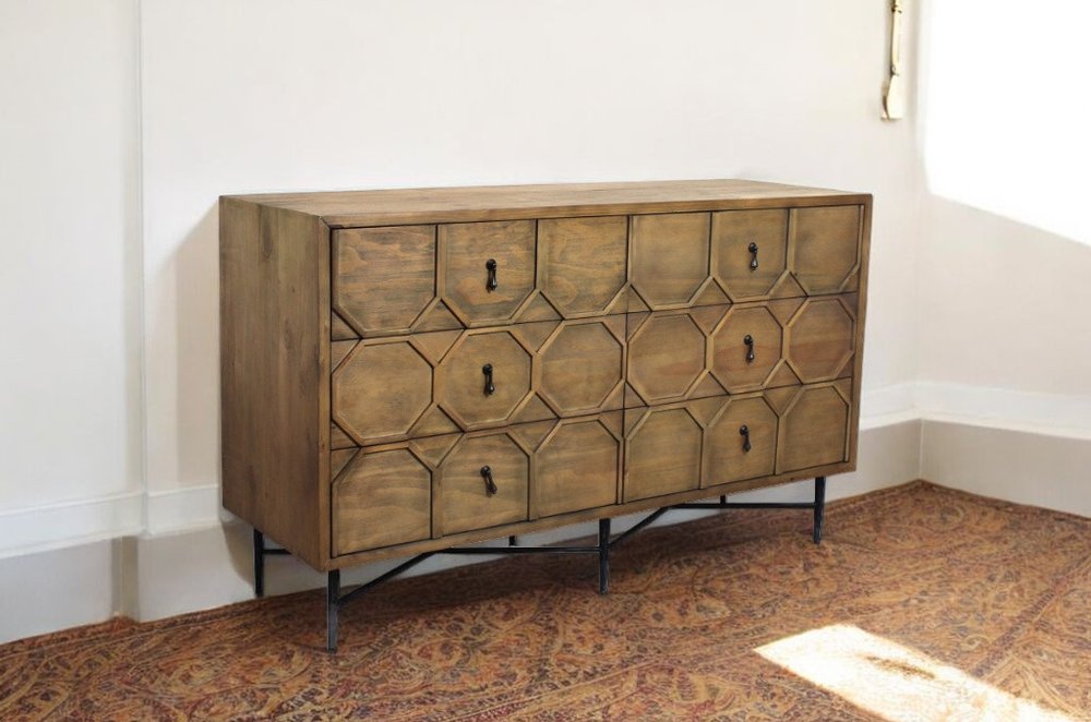 Natural Solid Wood Six Drawer Double Dresser - 60-inch