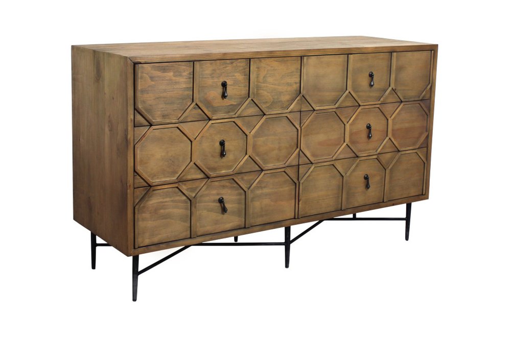 Natural Solid Wood Six Drawer Double Dresser - 60-inch