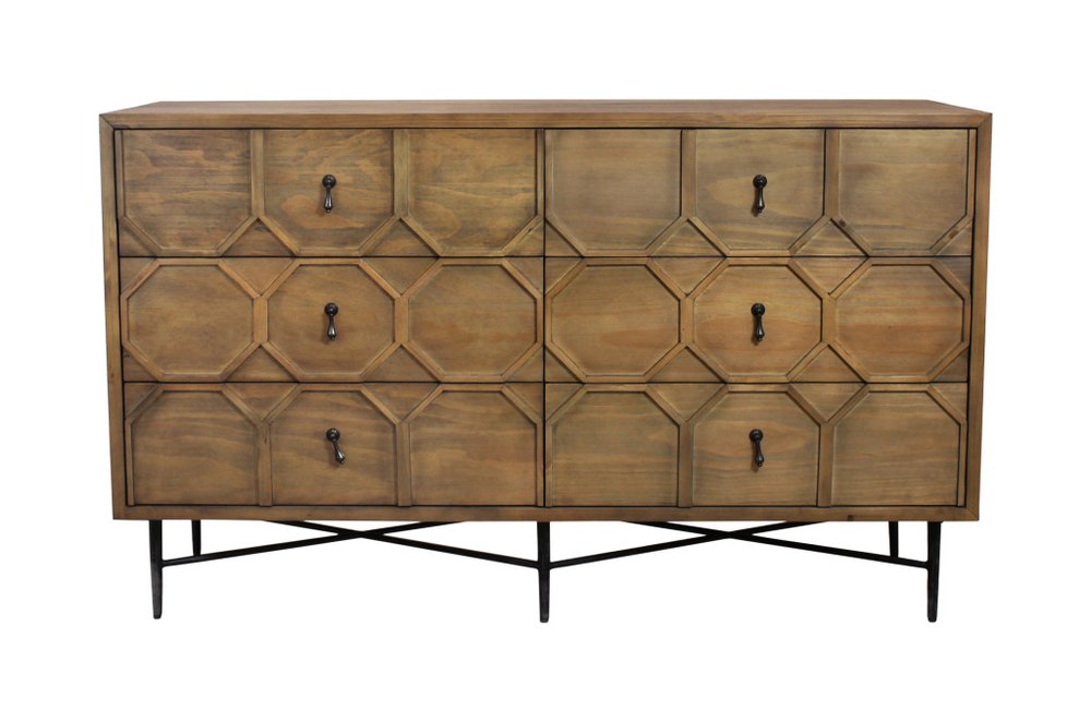 Natural Solid Wood Six Drawer Double Dresser - 60-inch