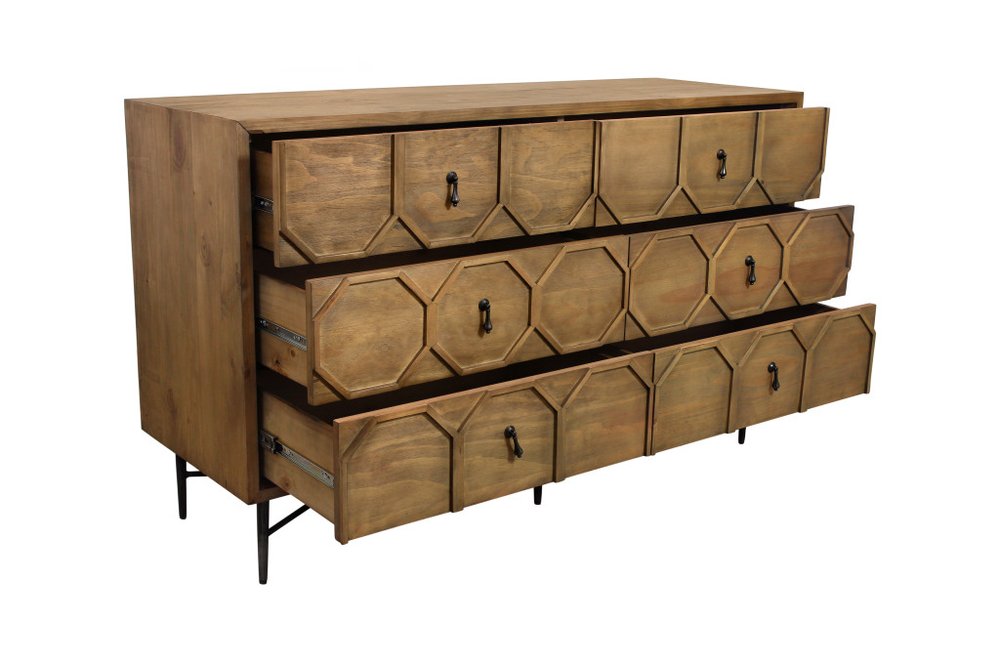 Natural Solid Wood Six Drawer Double Dresser - 60-inch