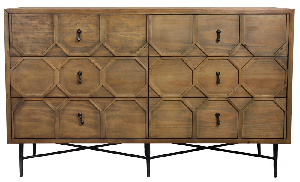 Natural Solid Wood Six Drawer Double Dresser - 60-inch