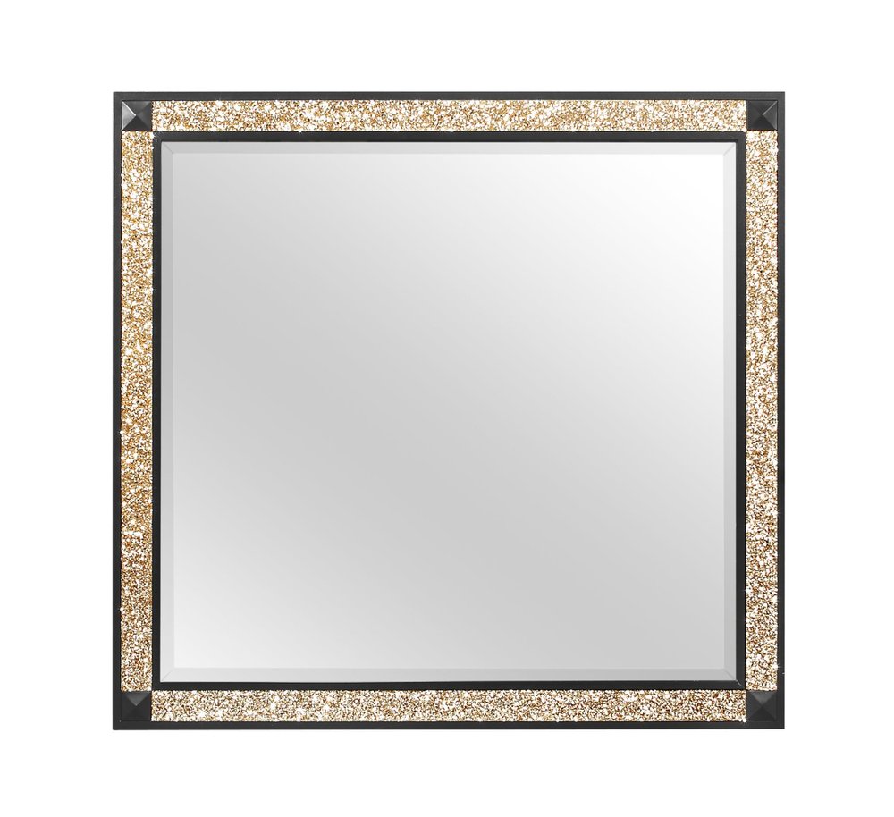 Black and Gold Faux Crystal and Wood Dresser Mount Framed Mirror - 36-inch