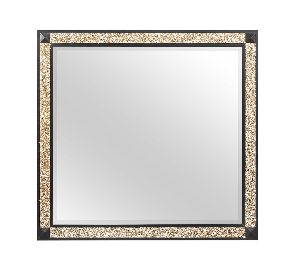 Black and Gold Faux Crystal and Wood Dresser Mount Framed Mirror - 36-inch