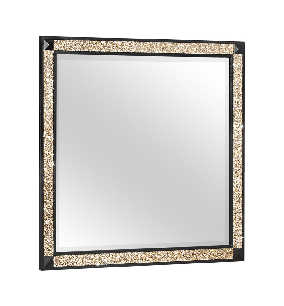 Black and Gold Faux Crystal and Wood Dresser Mount Framed Mirror - 36-inch