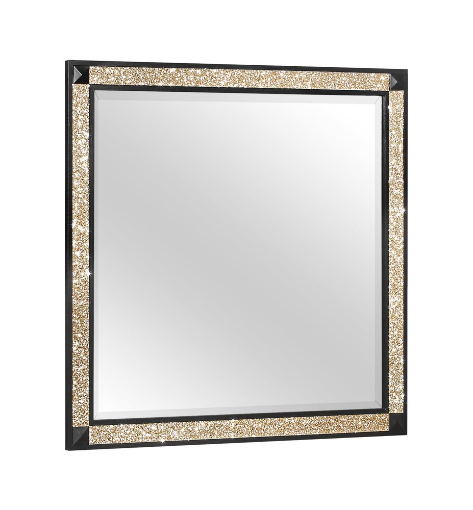 Black and Gold Faux Crystal and Wood Dresser Mount Framed Mirror - 36-inch
