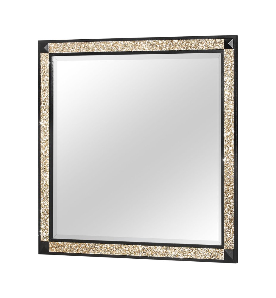 Black and Gold Faux Crystal and Wood Dresser Mount Framed Mirror - 36-inch