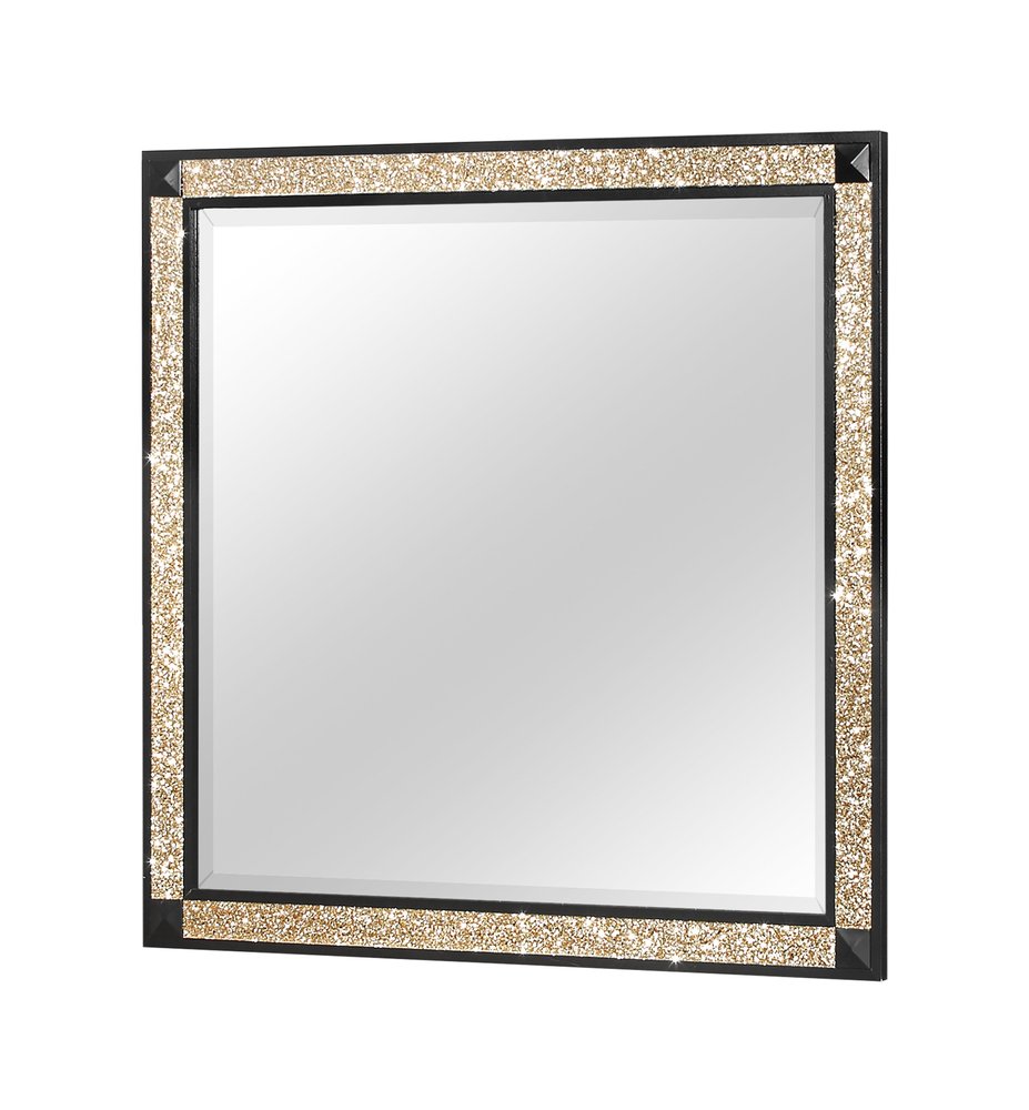 Black and Gold Faux Crystal and Wood Dresser Mount Framed Mirror - 36-inch