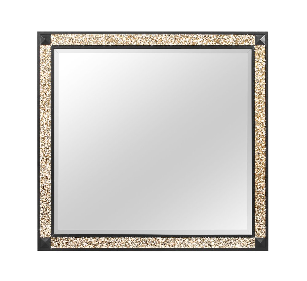 Black and Gold Faux Crystal and Wood Dresser Mount Framed Mirror - 36-inch