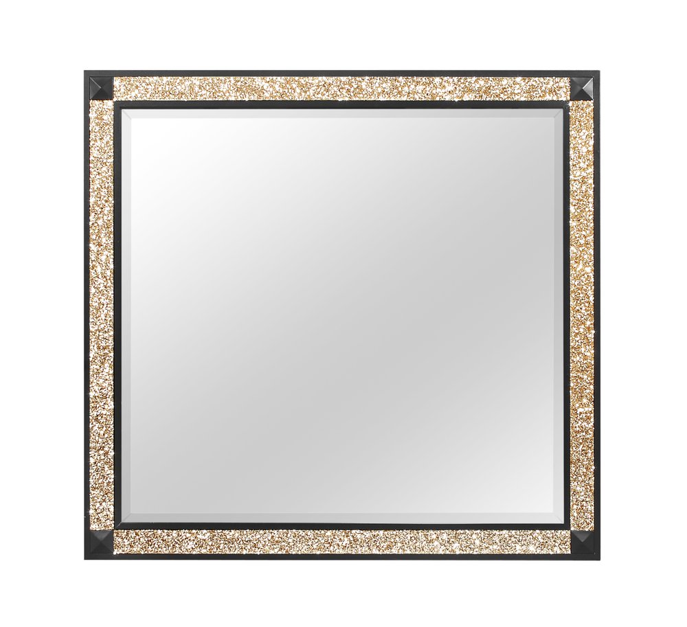 Black and Gold Faux Crystal and Wood Dresser Mount Framed Mirror - 36-inch
