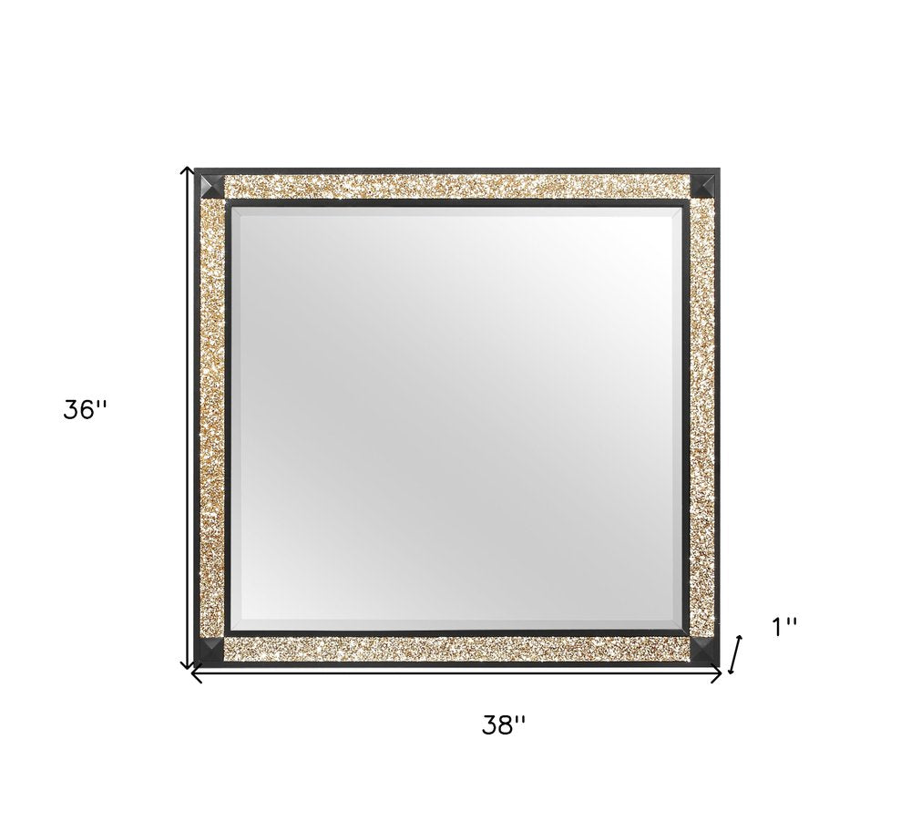 Black and Gold Faux Crystal and Wood Dresser Mount Framed Mirror - 36-inch